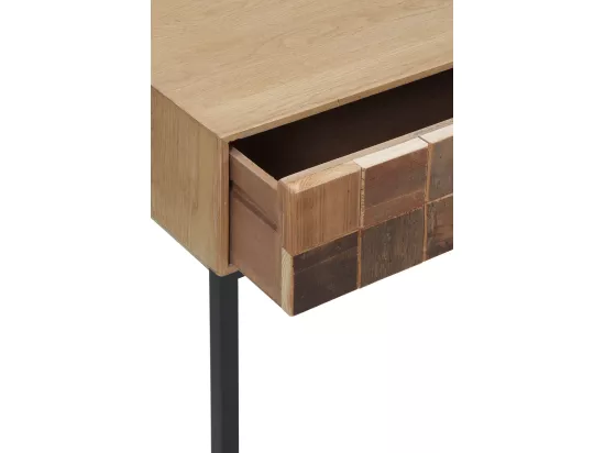 Console en frêne plaqué avec façades en bois recyclé et base en métal