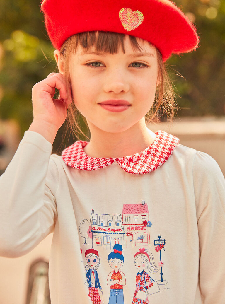 T-shirt écru à col Claudine