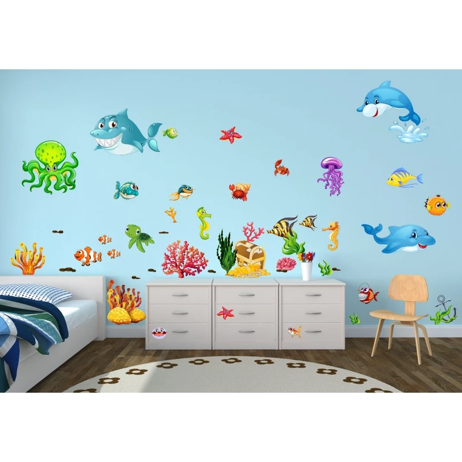Nikima Wandtattoo 059 Wandtattoo Unterwasserwelt Fische Delfin Hai Korallen Nemo bunt