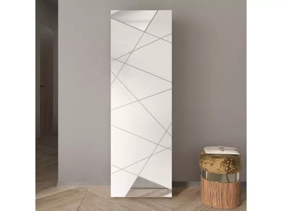 ORIANA - Penderie 2 portes avec 2 étagères Blanc Laqué avec Sérigraphies et Miroirs