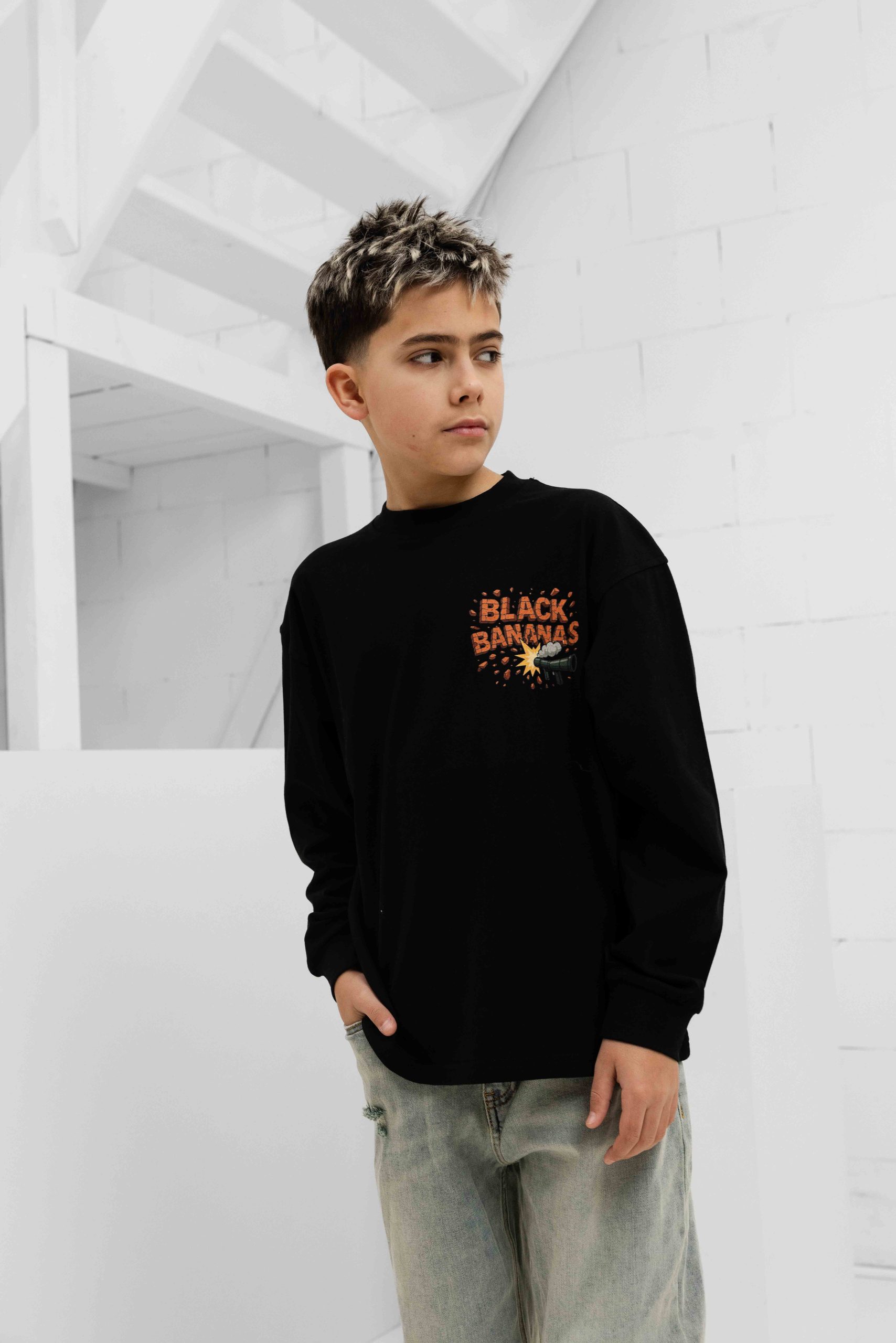 Black Bananas Explode Longsleeve Kids Zwart