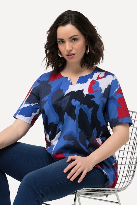 T-Shirt, Blüten, A-Linie, Tunika-Ausschnitt, Halbarm