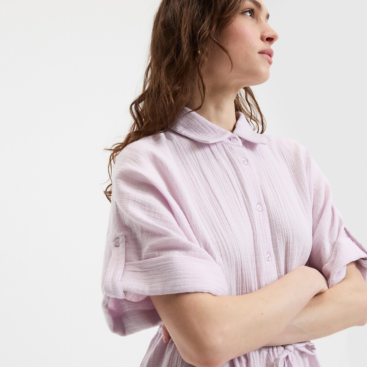 COLEÇÃO LA REDOUTE<br>Vestido camisa curto e evasê com mangas curtas