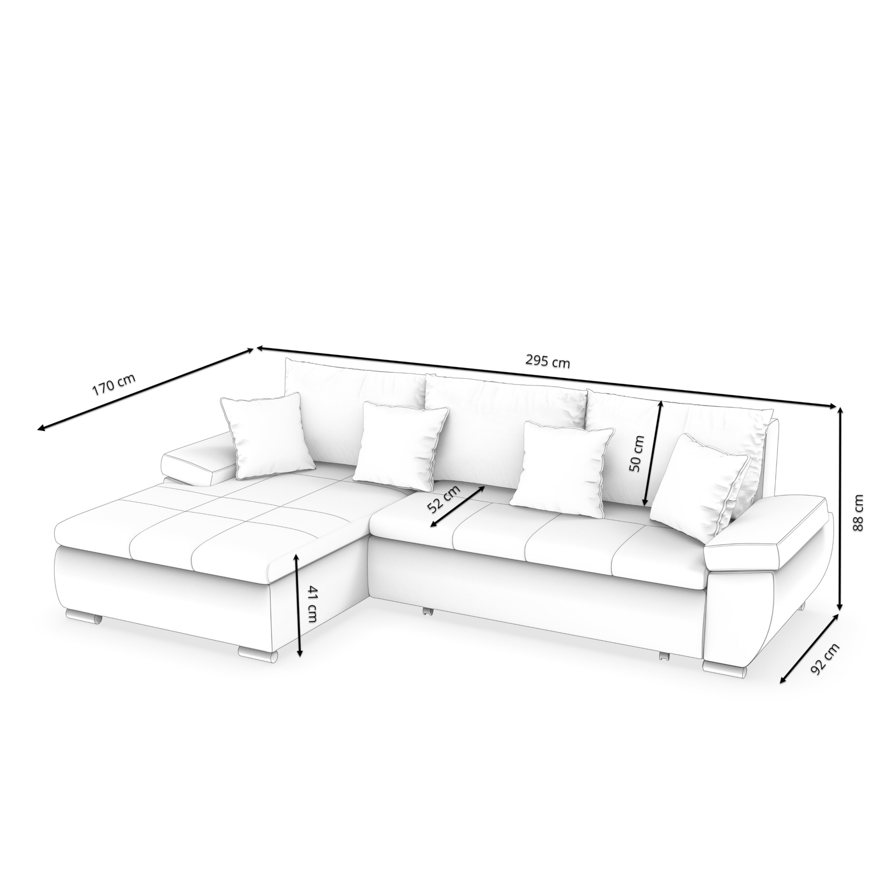Ecksofa mit Schlaffunktion KIRA links weiss/grau