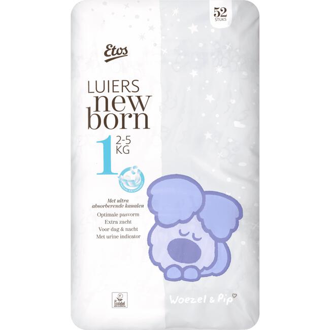 Etos Woezel & Pip Luiers Newborn Maat 1 2-5 kg 52 stuks