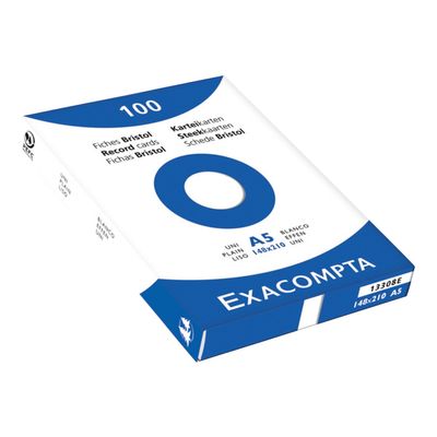 Exacompta - Pack de 100 Fiches Bristol - A5 - unies - non perforées - blanc