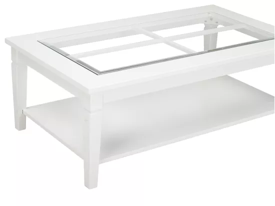 Table basse GUERANDE - Plateau en verre trempé - Pin blanc