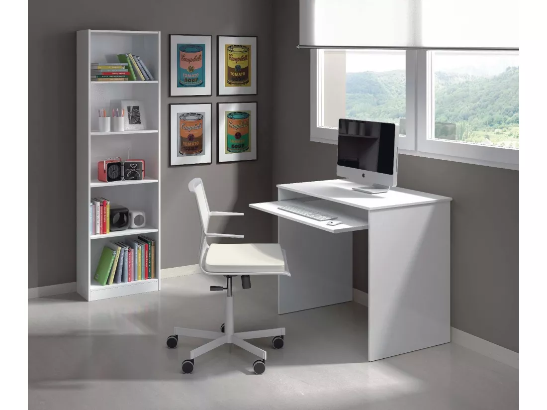 Dcapezz Desk, Bureau avec étagère, Table d'étude pour PC pour bureau ou chambre, Table d'étude, 90x54h79 cm, Blanc
