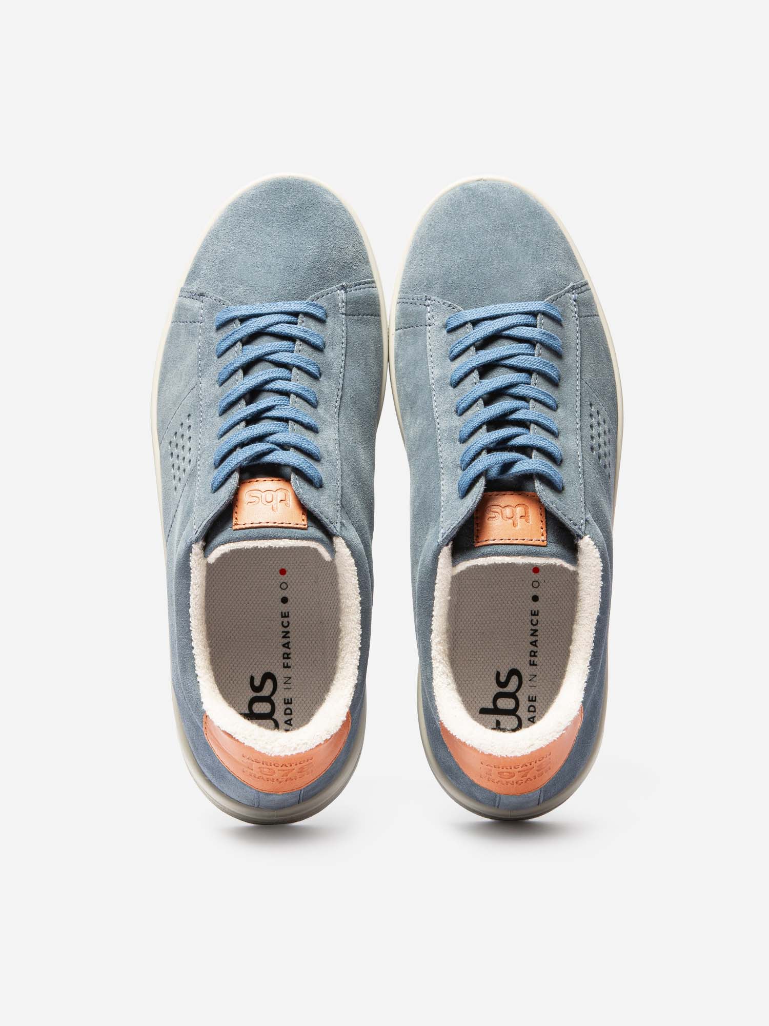 Baskets Homme Fabriquées En France Cuir Velours Bleu Clair