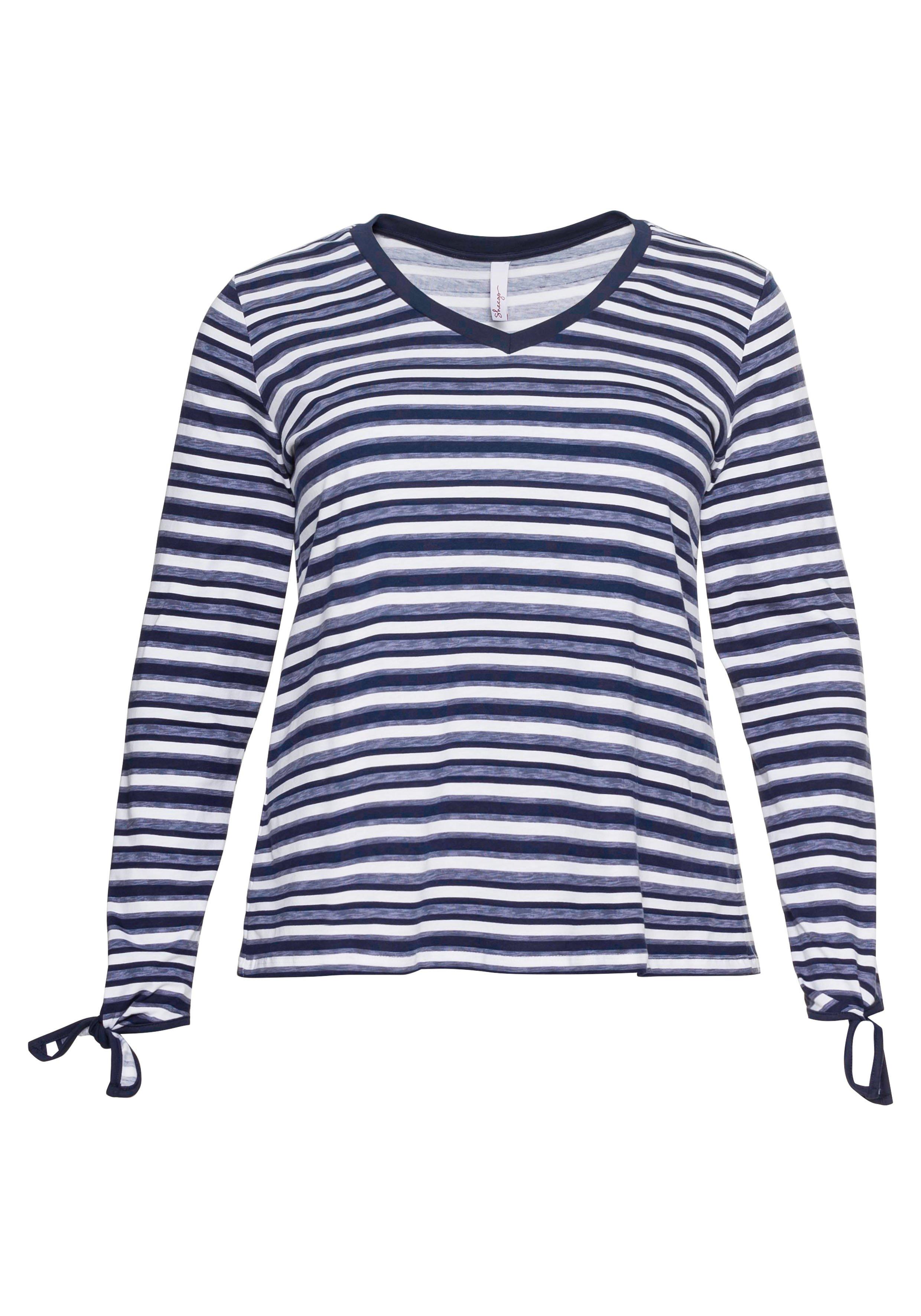 Langarmshirt mit Ringeln und Knoten am Ärmelsaum
