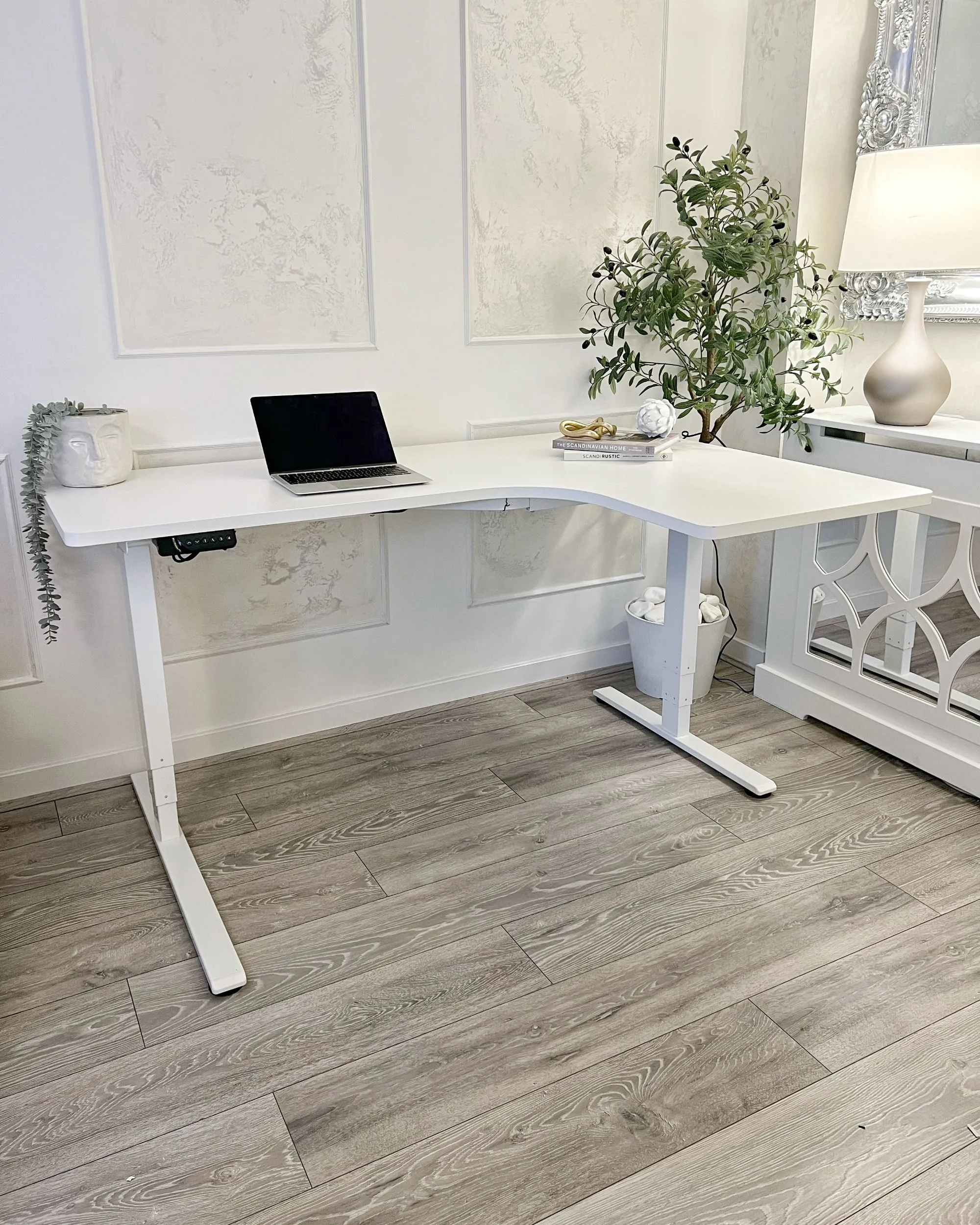 Elektrisch verstelbaar hoekbureau DESTINES Wit 160 cm 109 cm rechtszijdig