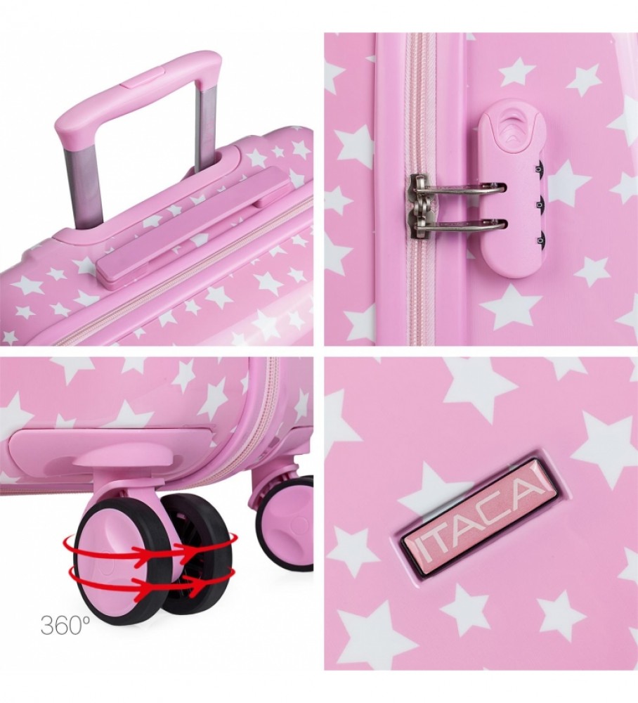 Mala de viagem infantil ITACA para meninas, estampa de estrelas rosa - 67 x 45 x 24 cm -