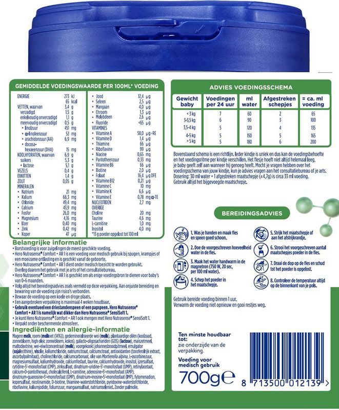 Hero - Nutrasense Comfort 1 - Flesvoeding - 700 gr