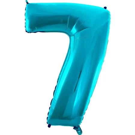 HEKU Folienballon Zahl 7, hellblau mit Aufblashalm, Höhe 80cm
