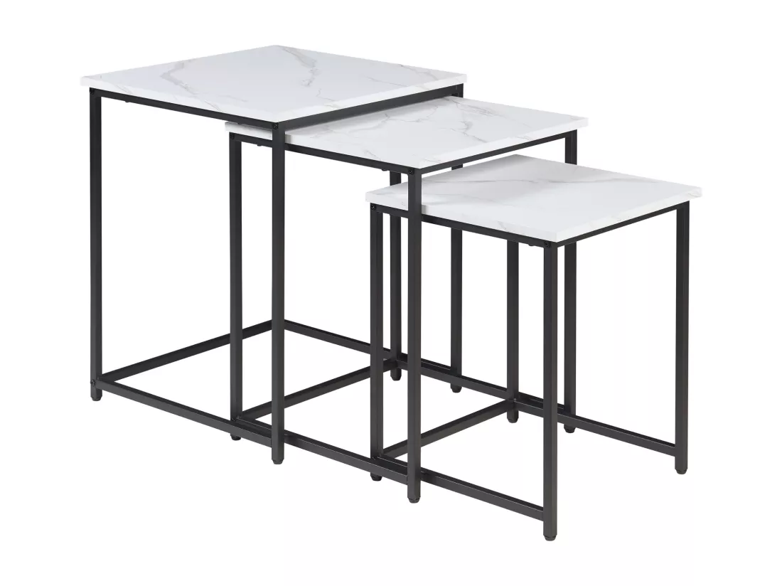 Lot de 3 tables basses gigognes Trollhättan noir effet marbre blanc [en.casa]