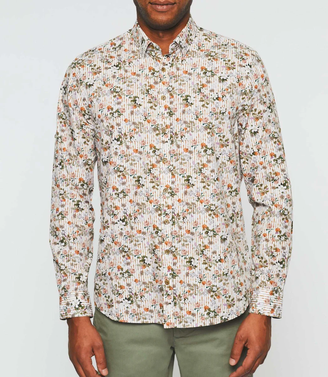 Chemise casual imprimée beige kaki 