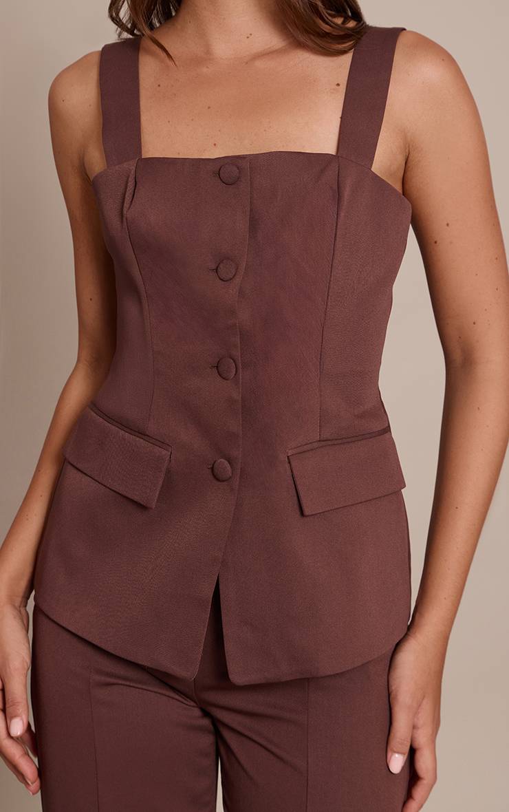 Chocolat Ensemble Coordonné Gilet Corset À Détails Boutonnés