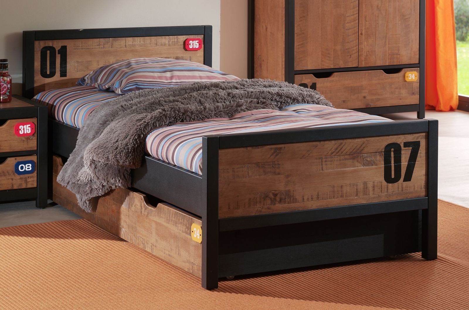 Einzelbett ALEX - teilmassiv - mit Bettschublade - 90x200 cm