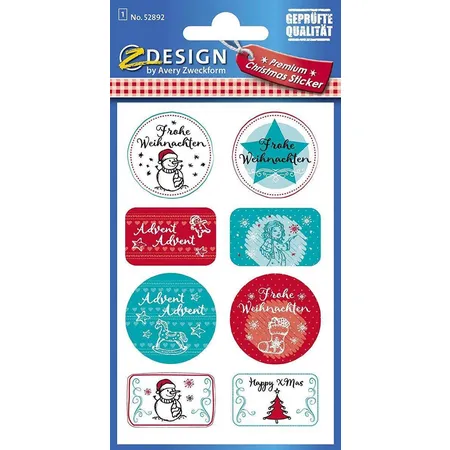 Avery Zweckform Z-Design 52892, Weihnachtssticker, Weihnachtsgruß, 8 Aufkleber