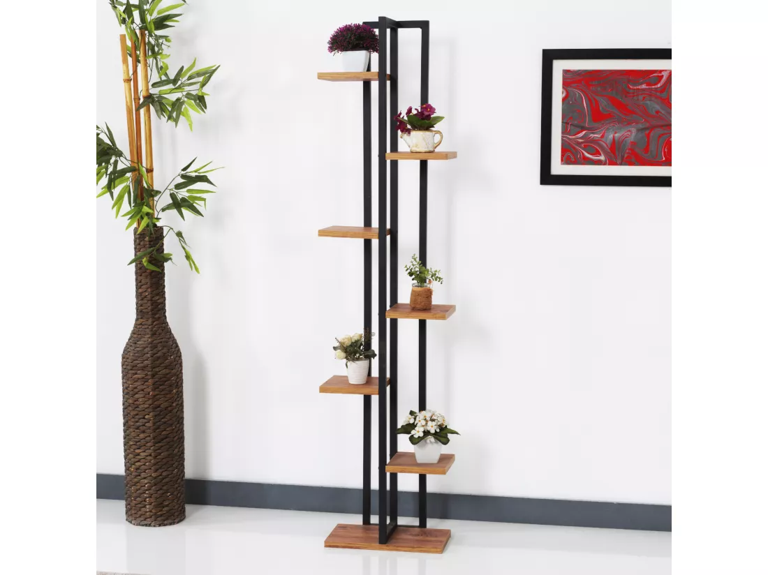 Support de plantes Somero à 6 niveaux 150 x 34 x 21 cm effet noyer / noir [en.casa]