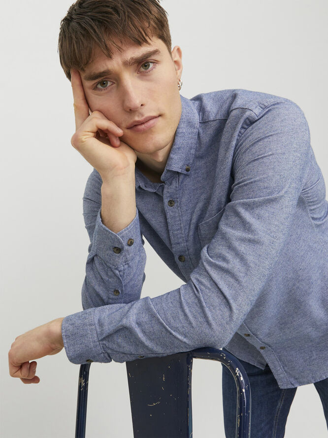 Jack & Jones JJECLASSIC MELANGE SHIRT LS SN Faded denim