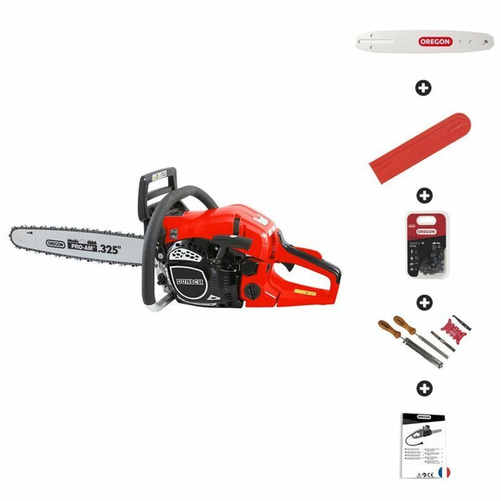 Tronçonneuse thermique professionnelle 62cc 3,2cv guide oregon 50 cm anti vibration dunsch du32615-50c