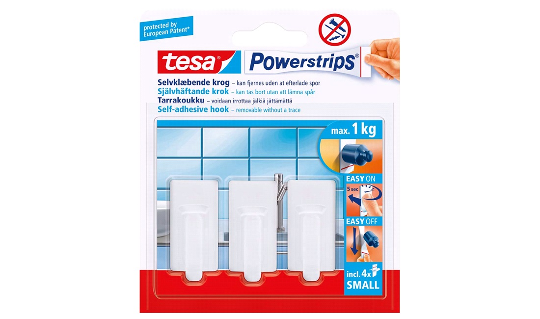 TESA, Knage, hvid, small, Classic, Powerstips