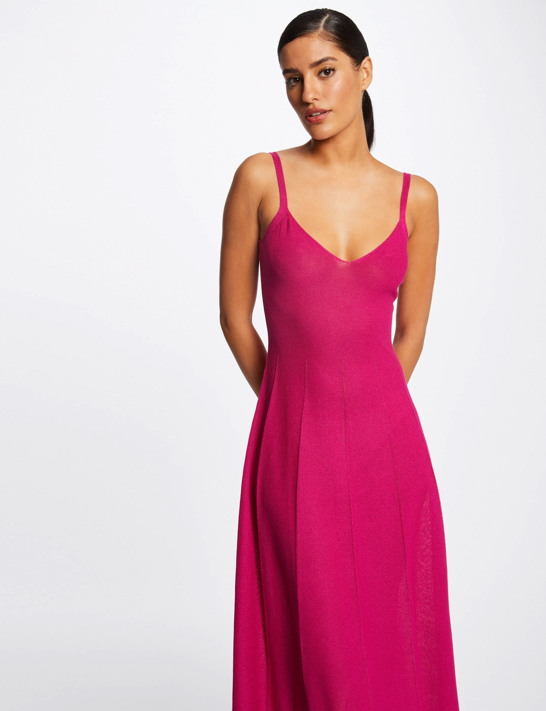 Robe pull midi évasée à bretelles fines rose fonce femme - rose_fonce