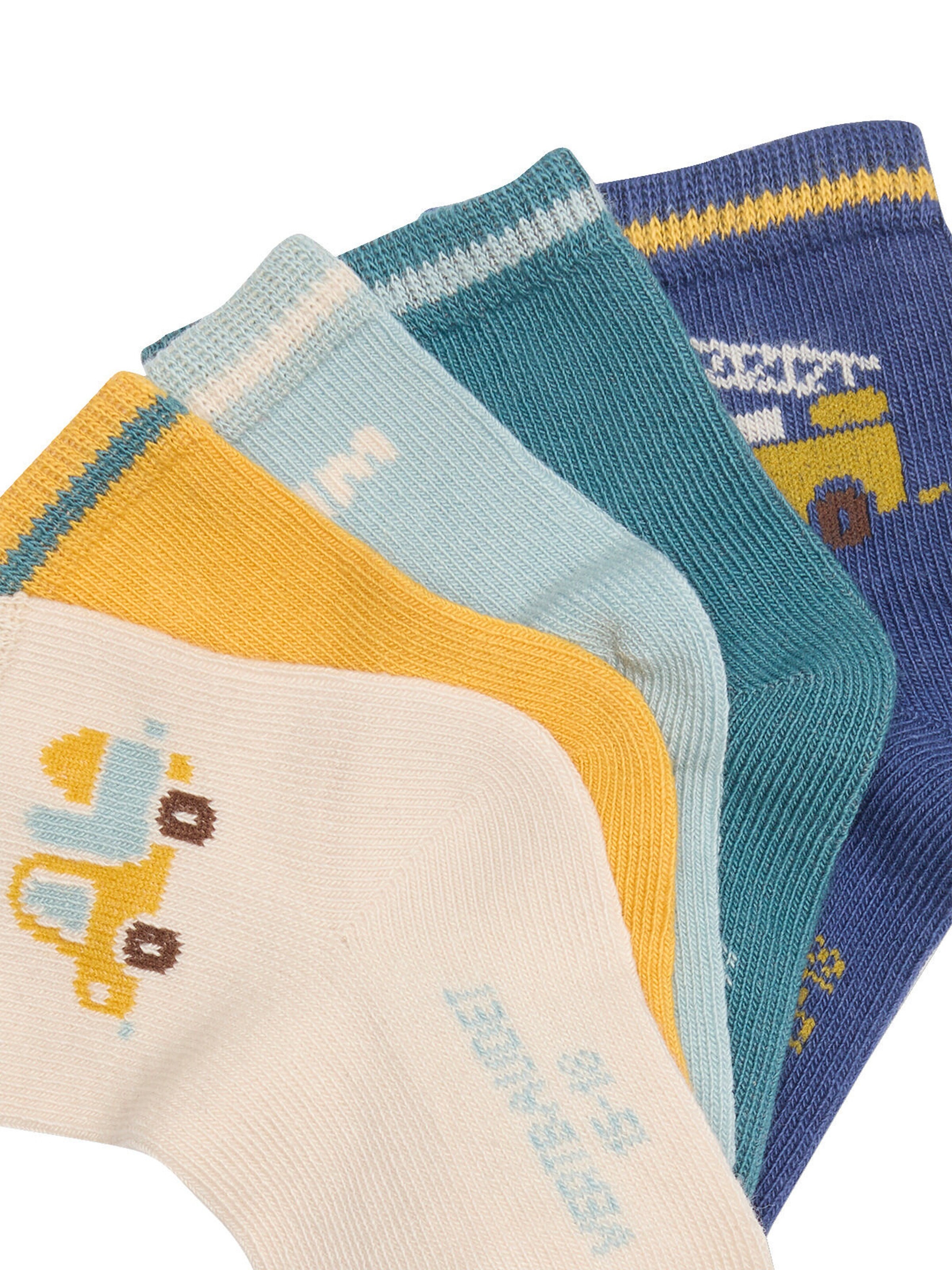 Vertbaudet 5er-Pack Baby Socken mit Fahrzeugen moosgrün