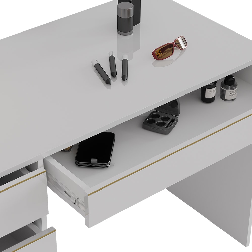 Vicco Schminktisch Sherry Weiß Hochglanz Gold 120 x 75 cm 5 Schubladen