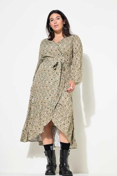 Maxikleid, A-Line, Allover-Print, Wrap-Effekt