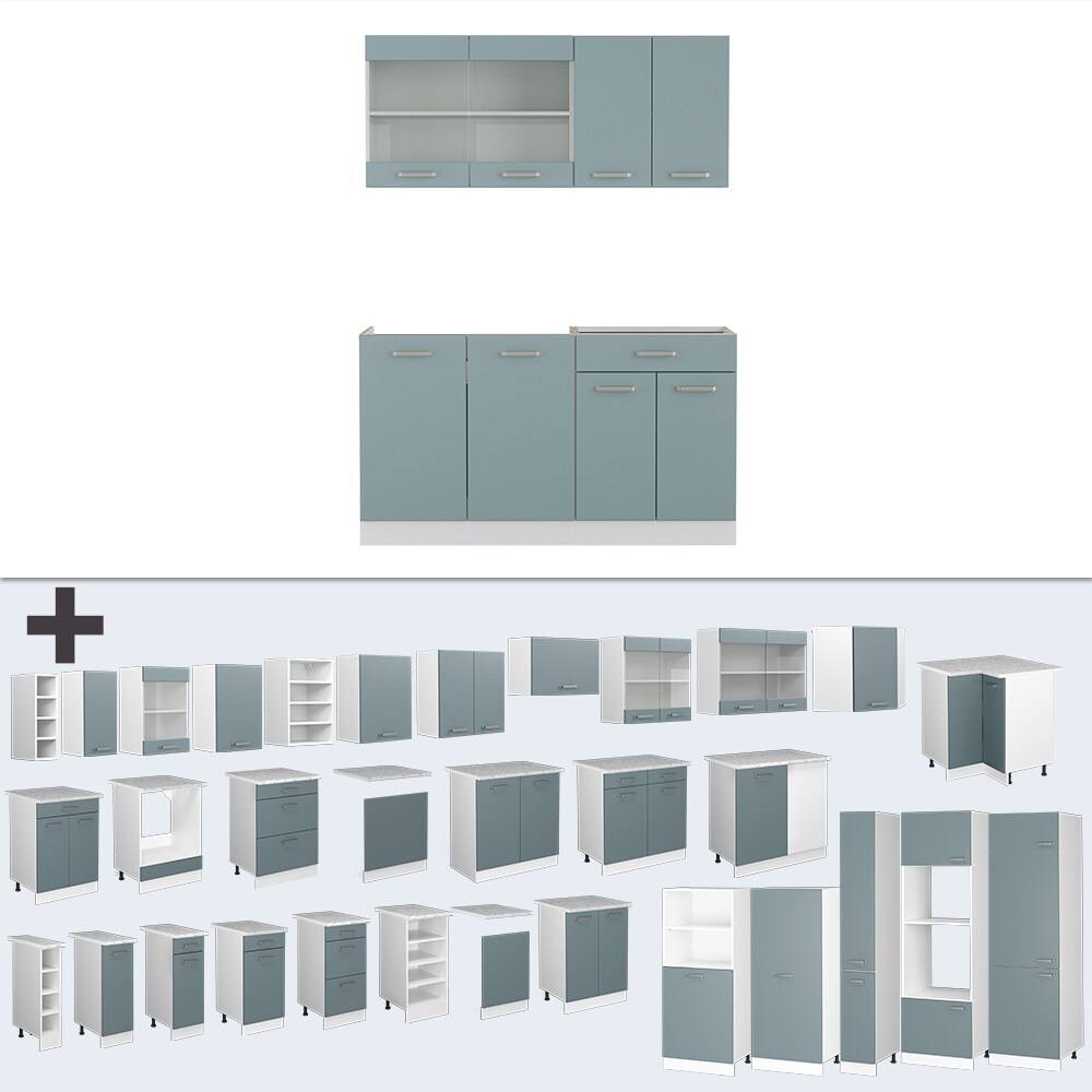 Vicco Küchenzeile R-Line Solid Weiß Blau Grau 140 cm Arbeitsplatte modern Küchenschränke Küchenmöbel