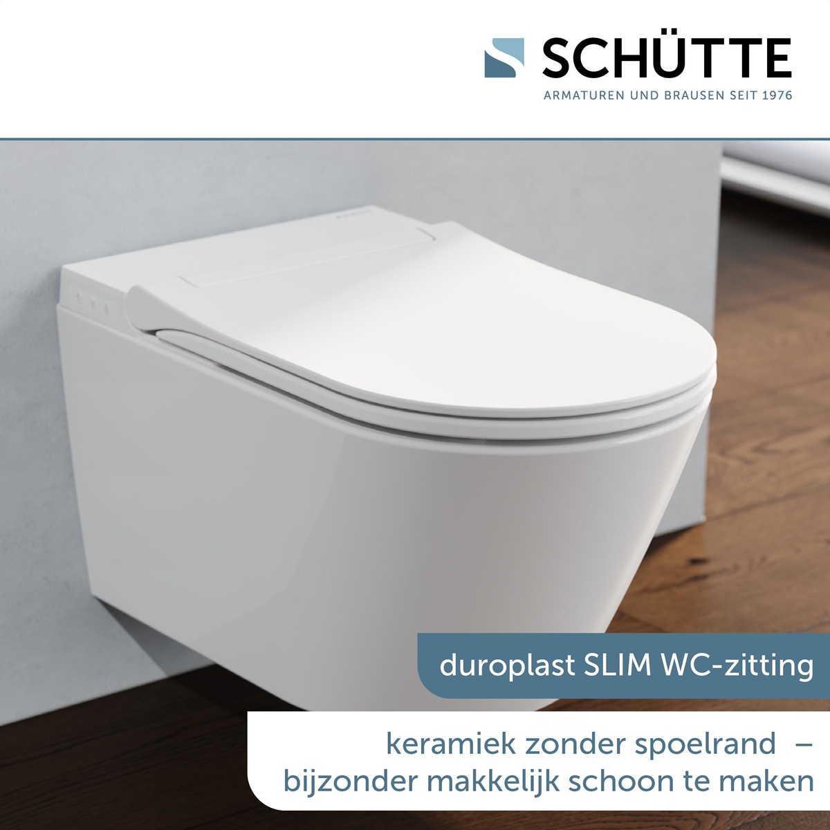 Schutte Cesari Premium randloze douche wc met Slim toiletzitting wit glans