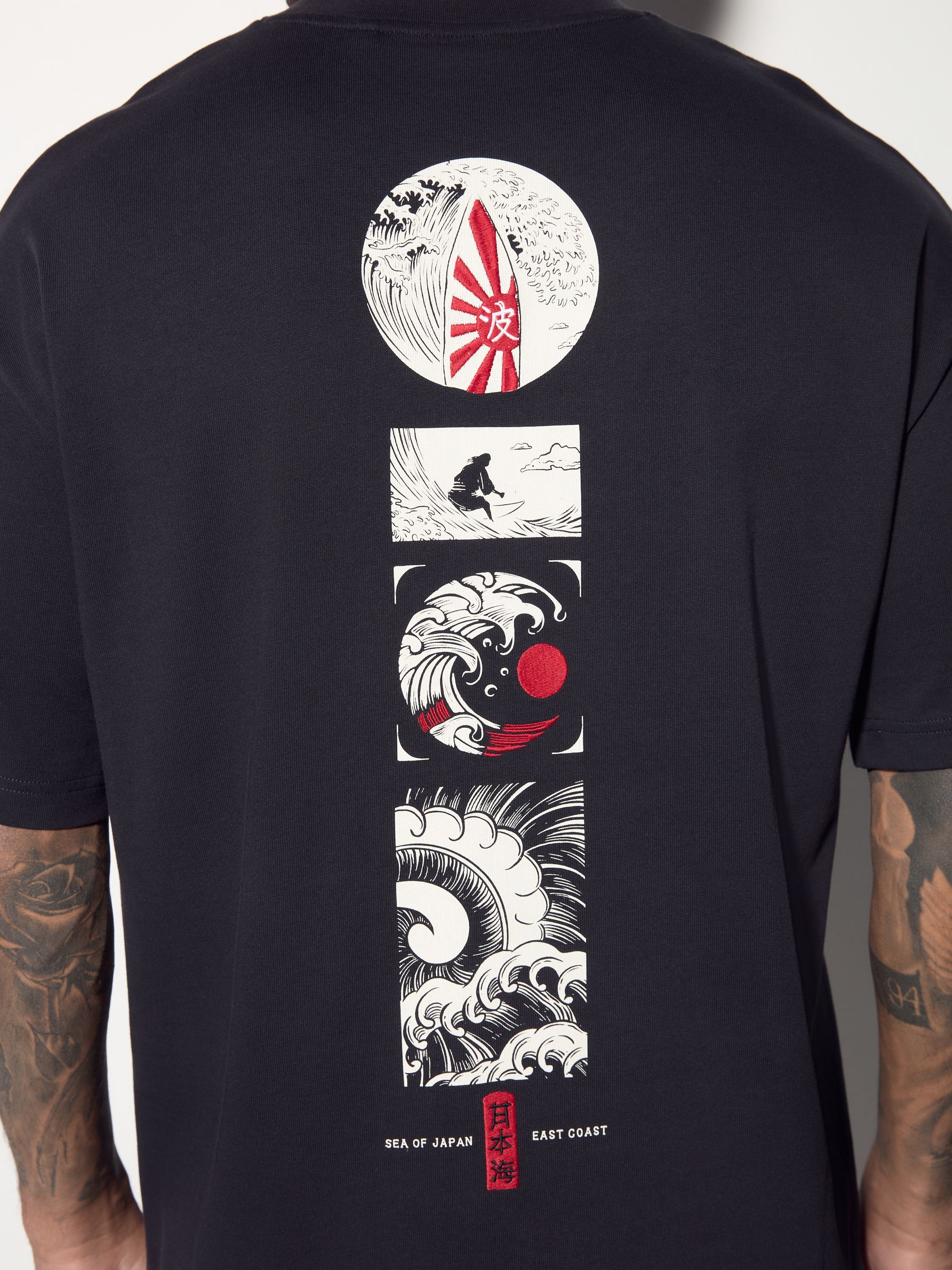 Zwart - Relaxed fit - Japans T-shirt met surfprint en grafische opdruk