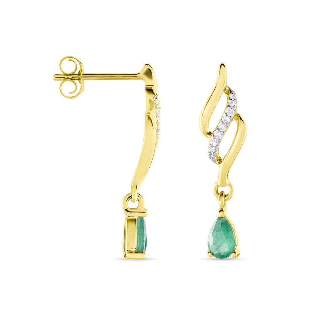 Boucles D'oreilles Pendantes Or Jaune  Patrocle Emeraude Et Diamants