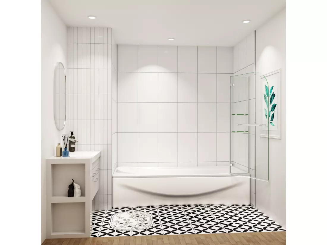Aica pare baignoire 120x140cm paravent pivotant,5mm verre de sécurit,Paroi de douche pour baignoire,avec porte-serviette en inox et 2 étagères