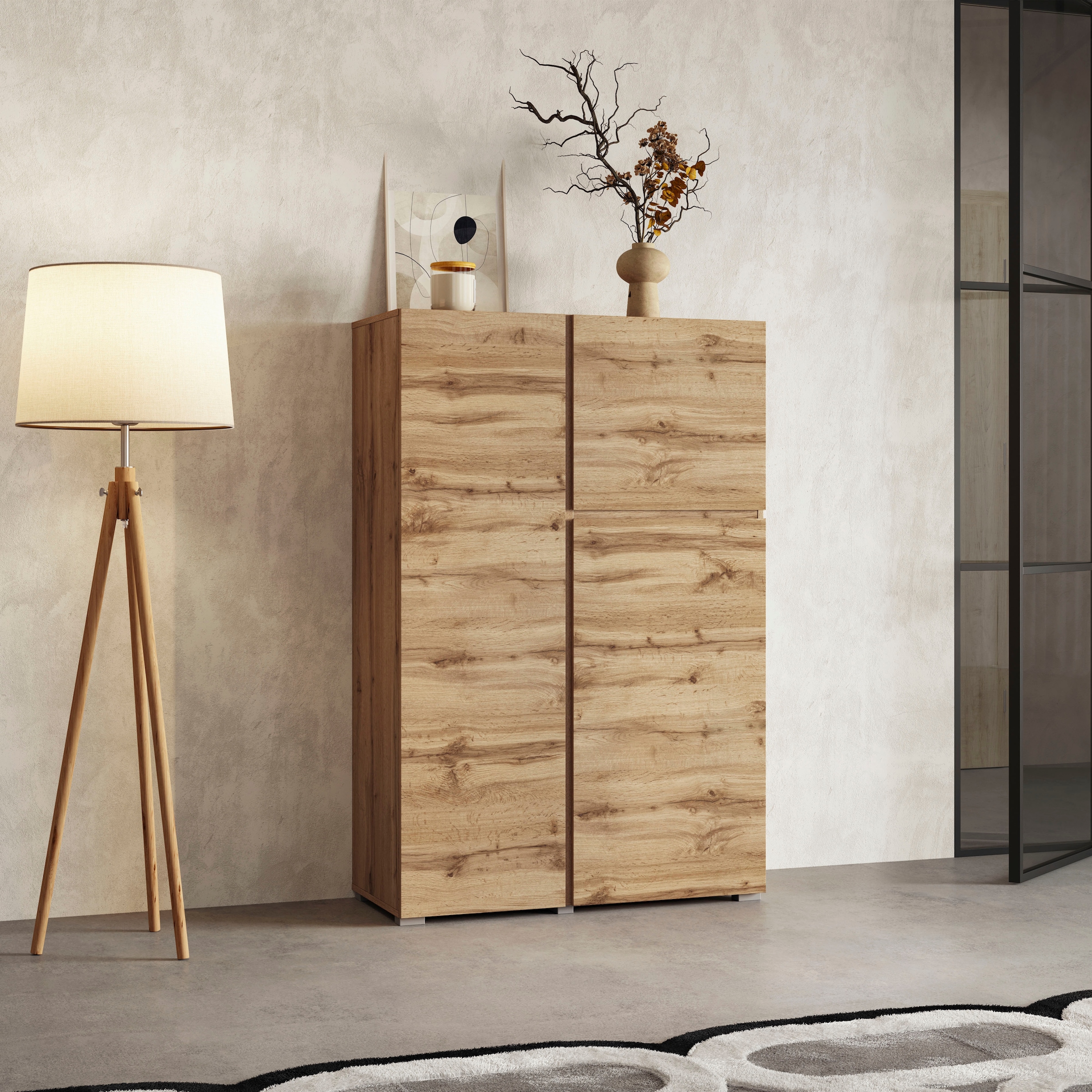INOSIGN Highboard »Metric, Breite 92cm, moderne grifflose Hochkommode 3 Türen,Highboard« Hochschrank mit viel Stauraum, Einlegeböden verstellbar, Türkommode