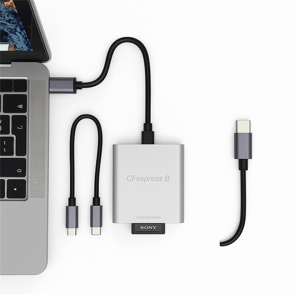 USB-C/-A 3.1 zu CFexpress-B Kartenleser Adapter – 10Gbit/s High-Speed / Kompatibel mit R5 Z6 Z7 / Für Windows / Mac / iPad – Weiss