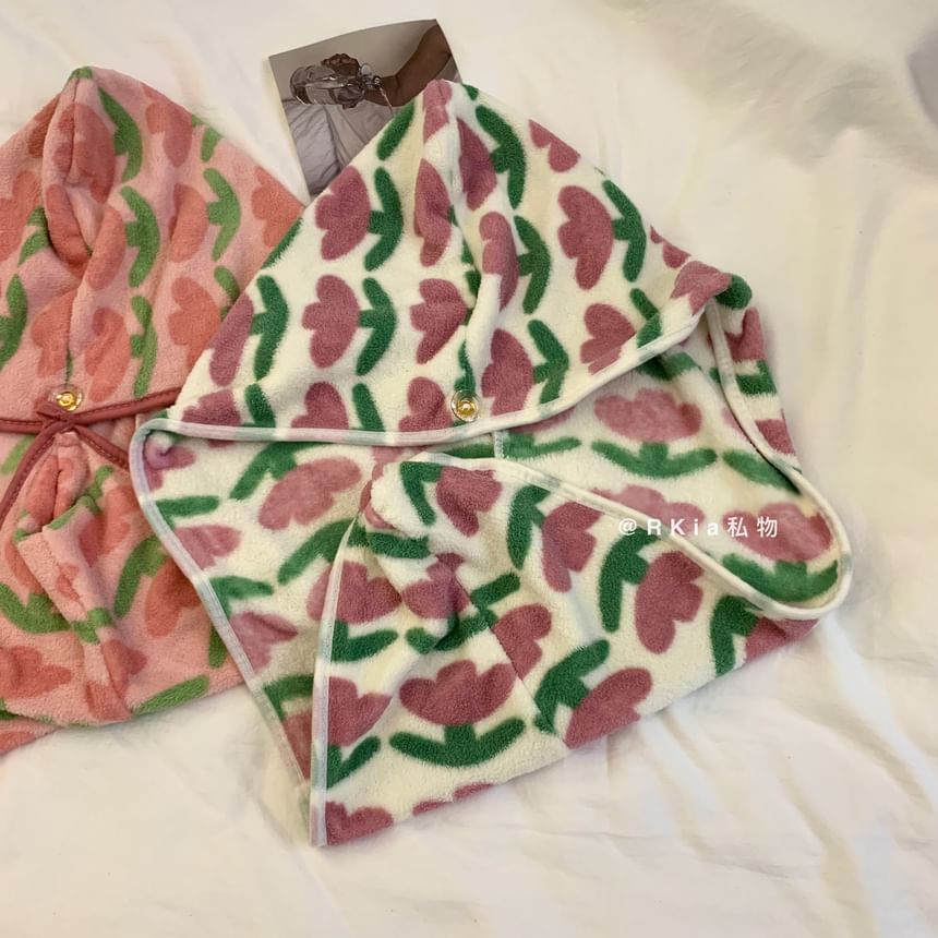 Minbrogy - Floral Coral Fleece Snel Droog Haarhanddoek