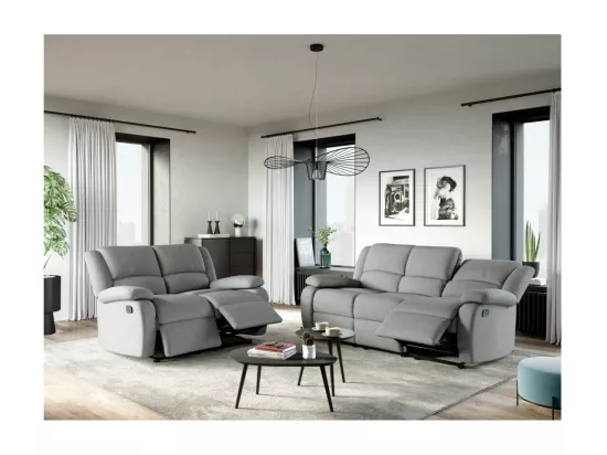 Canapé Relaxation 2 places Léo en Tissu - Gris clair - L143 x 93 x 96cm - Loungitude