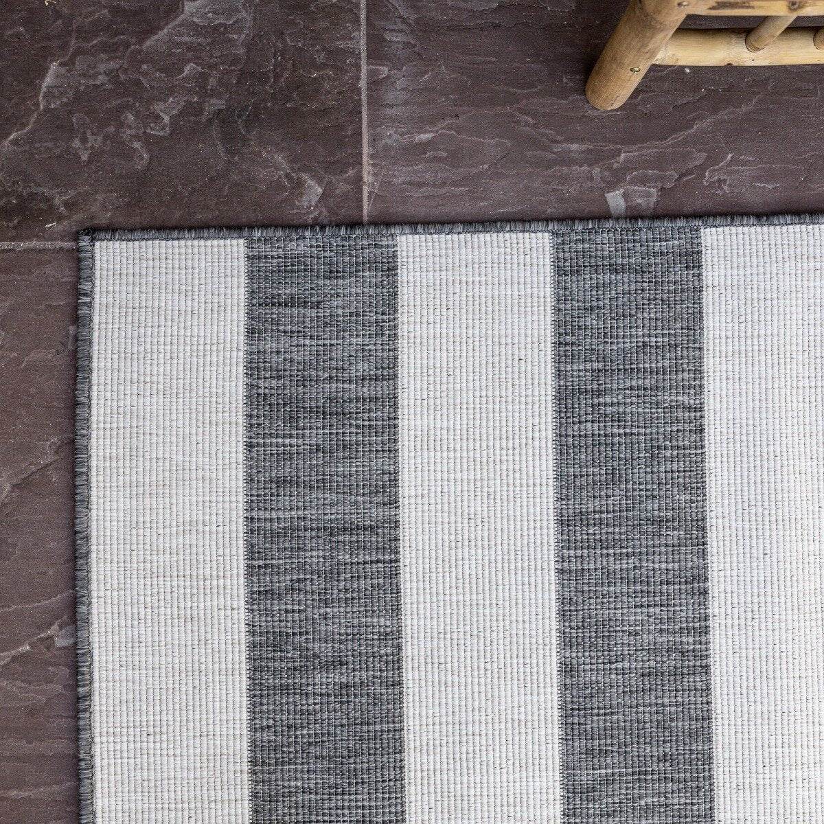 Eva Interior Buitenkleed Stripes Grijs|Wit dubbelzijdig - 160 x 230 cm
