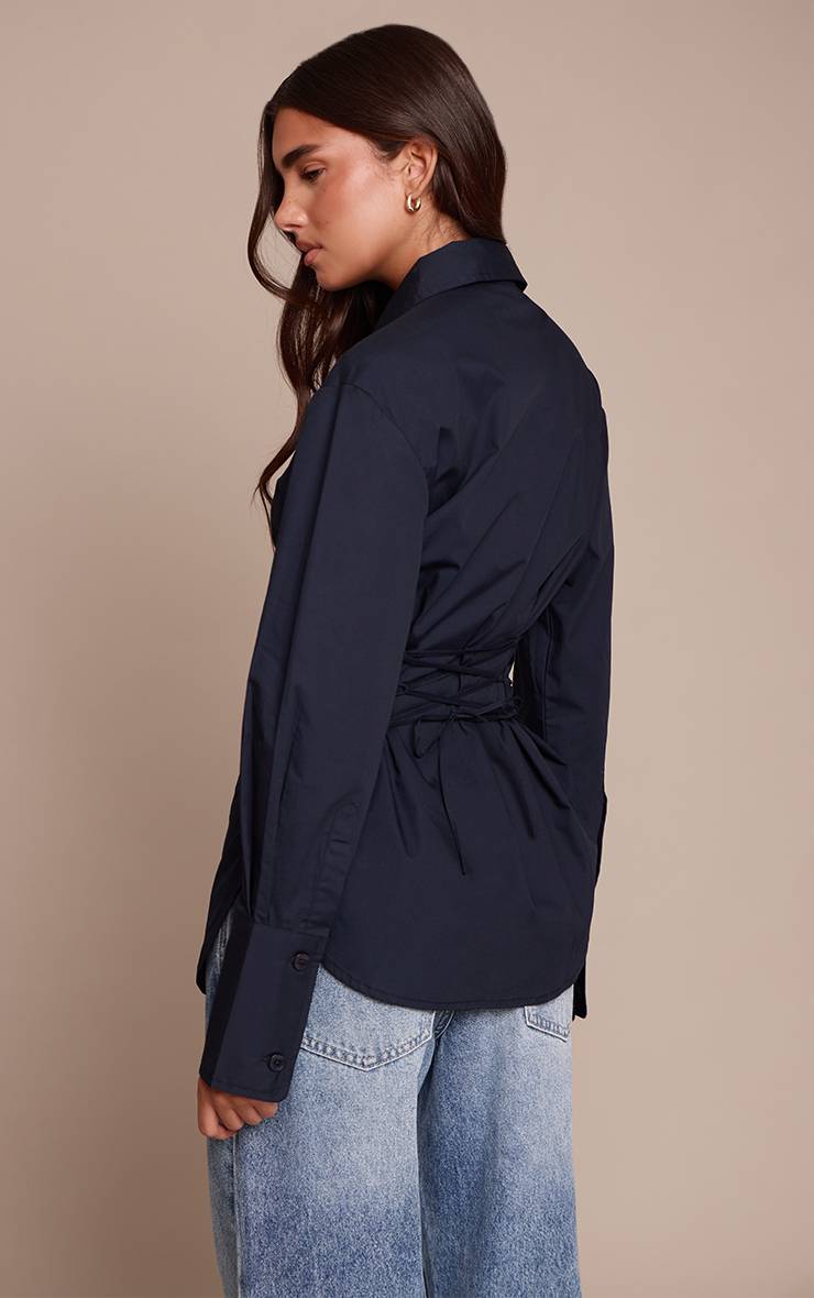 Bleu Marine Chemise Cintrée À Dos Noué Et Poignets Profonds