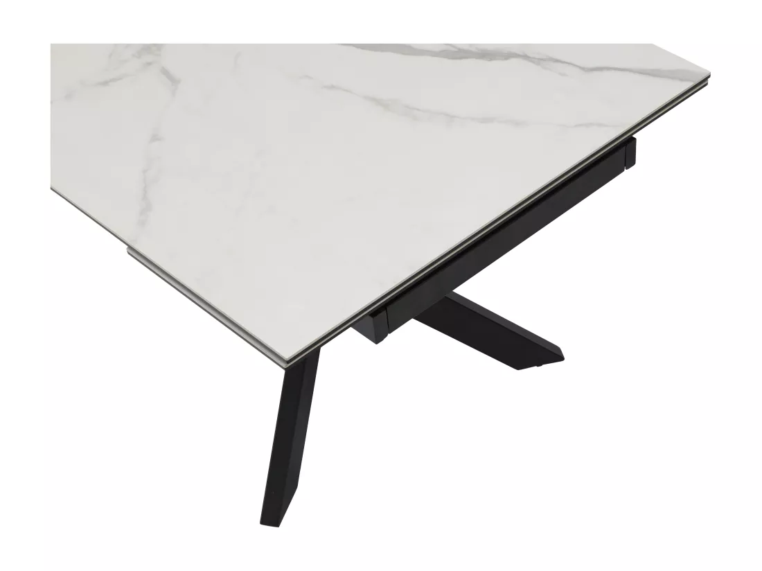 Table à manger extensible 8 à 12 personnes en verre trempé et céramique - Effet marbre blanc et noir - MARISO