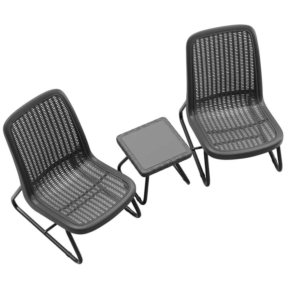tectake Wicker bistroset Modica voor 2 personen - Grijs