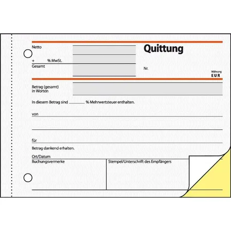 Sigel Quittung einfaches Satzbild, A6 quer, 2 x 40 Blatt