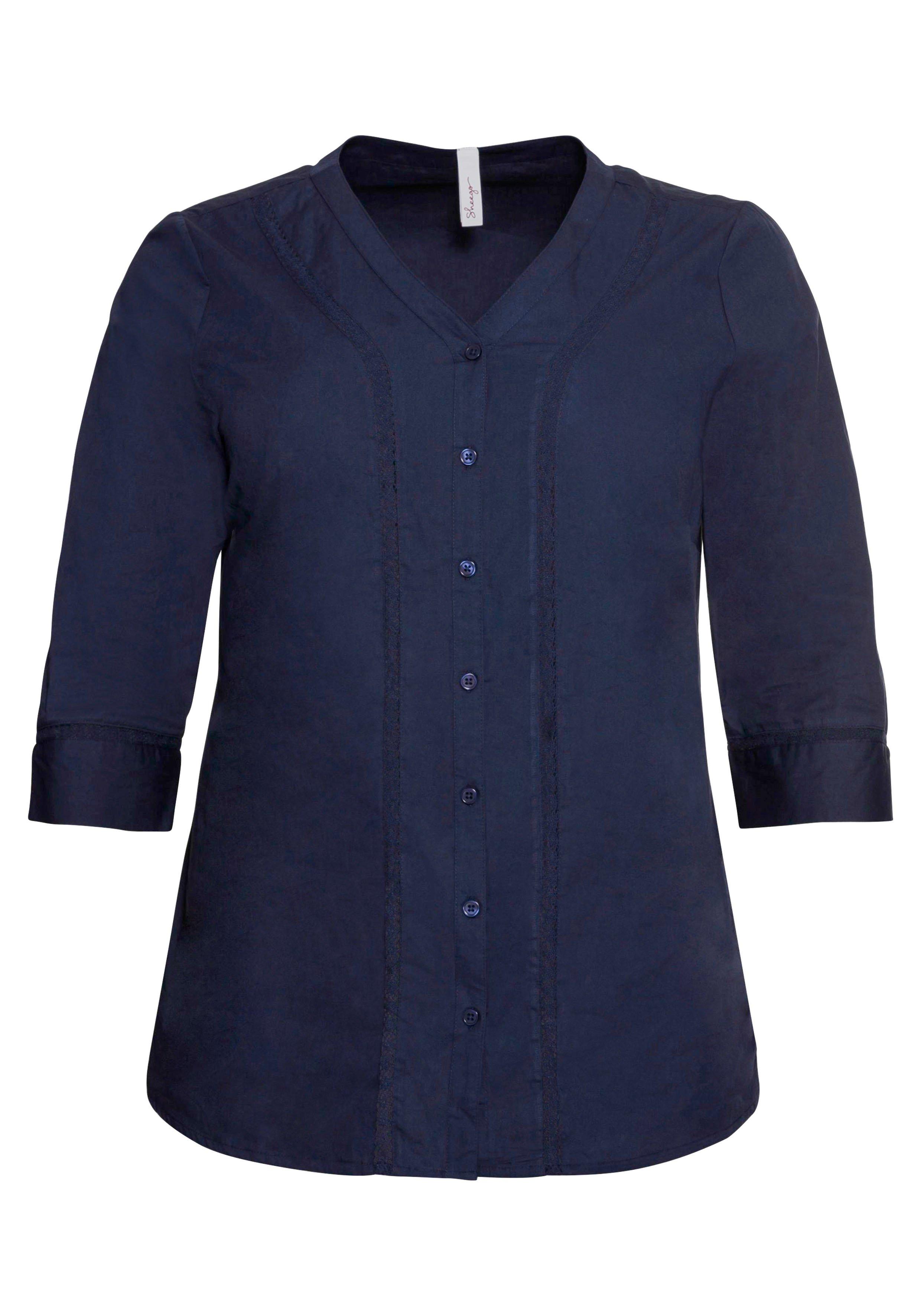 Bluse mit 3/4-Arm, V-Ausschnitt und Spitze
