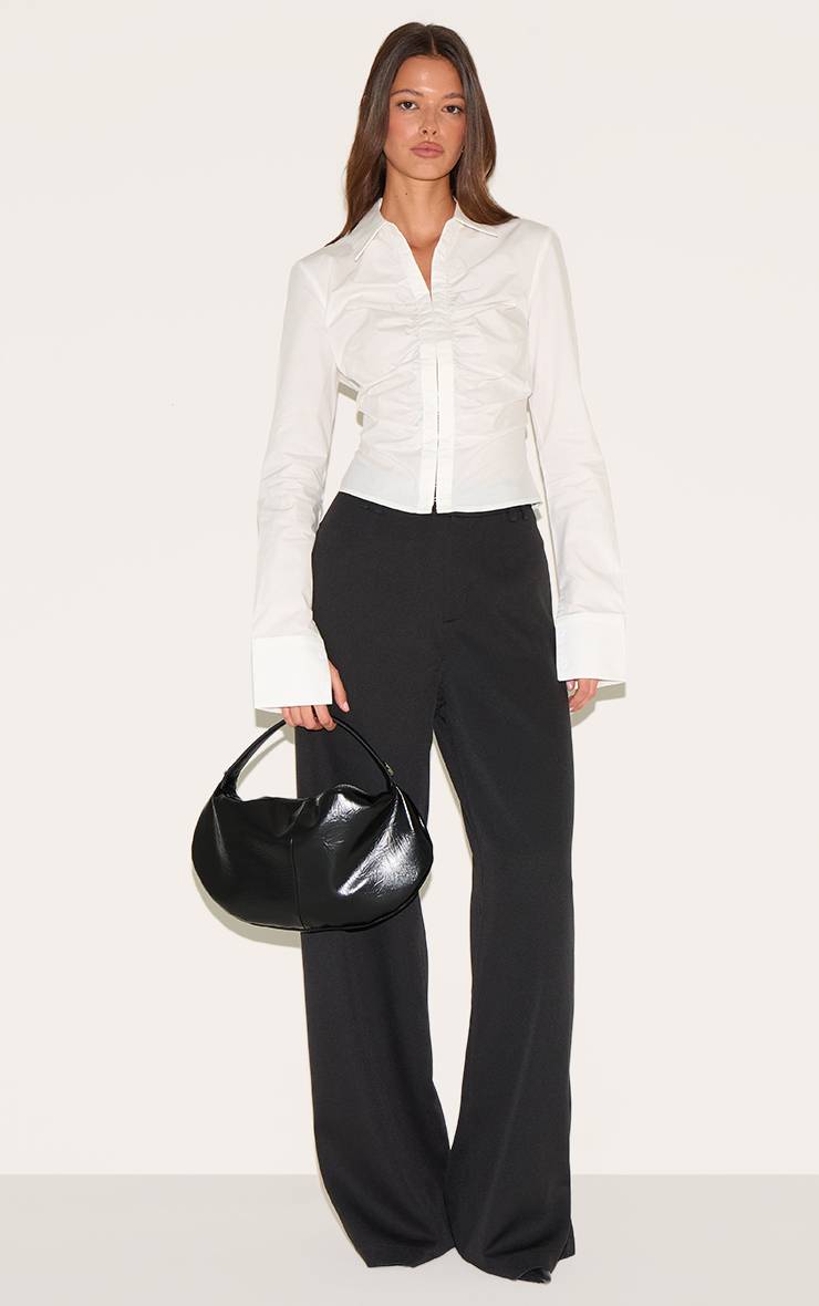 Blanc Chemise Cintrée Froncée À Agrafes Et Œillets
