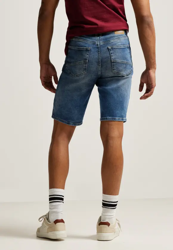 Slim Fit Jeansshorts - mid blue random wash