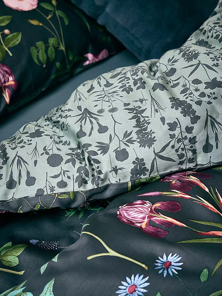 ESSENZA Satin-Bettwäsche MARIGOLD 70x90cm/140x200cm Slate Grey  petrol