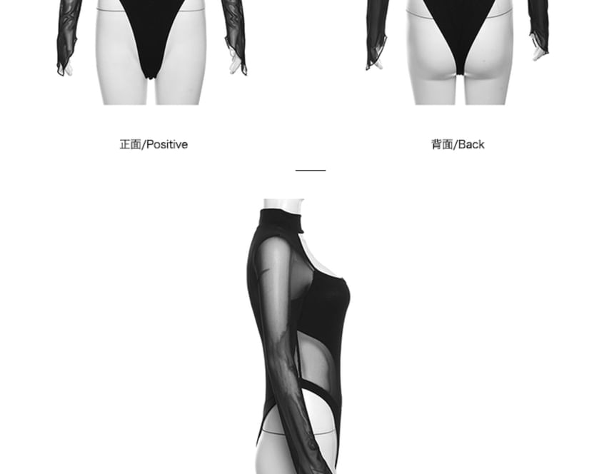Bababy - Bodytop met lange mouwen en nephals, mesh paneel en uitsparingen
